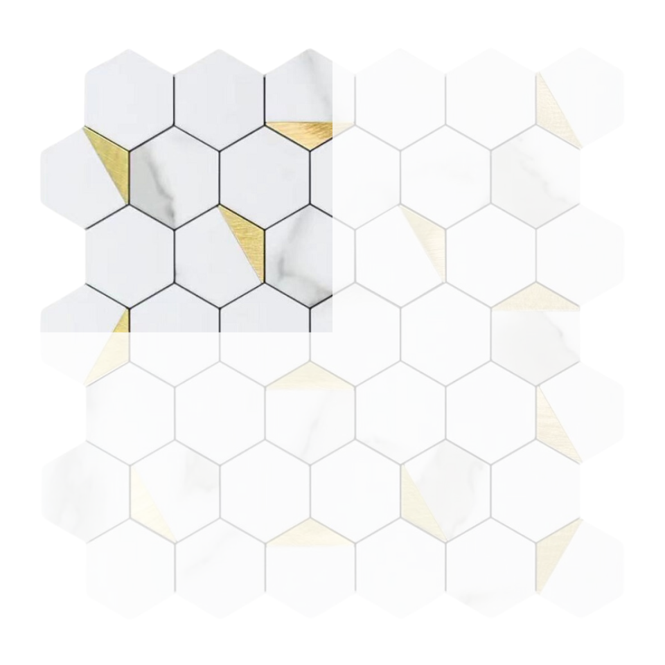 Wit & Goud - Hexagon - Ellen - Miller & Jacobs Wandbekleding